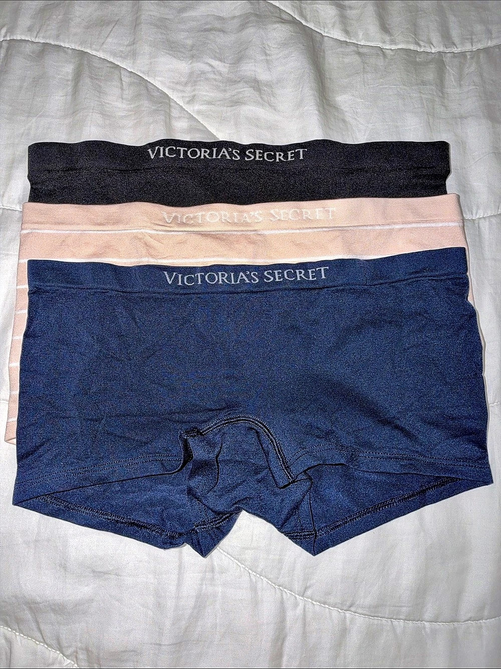 Victoria's Secret Logo Cotton Boyshort Panty 3-Pack Blue & Pink Medium